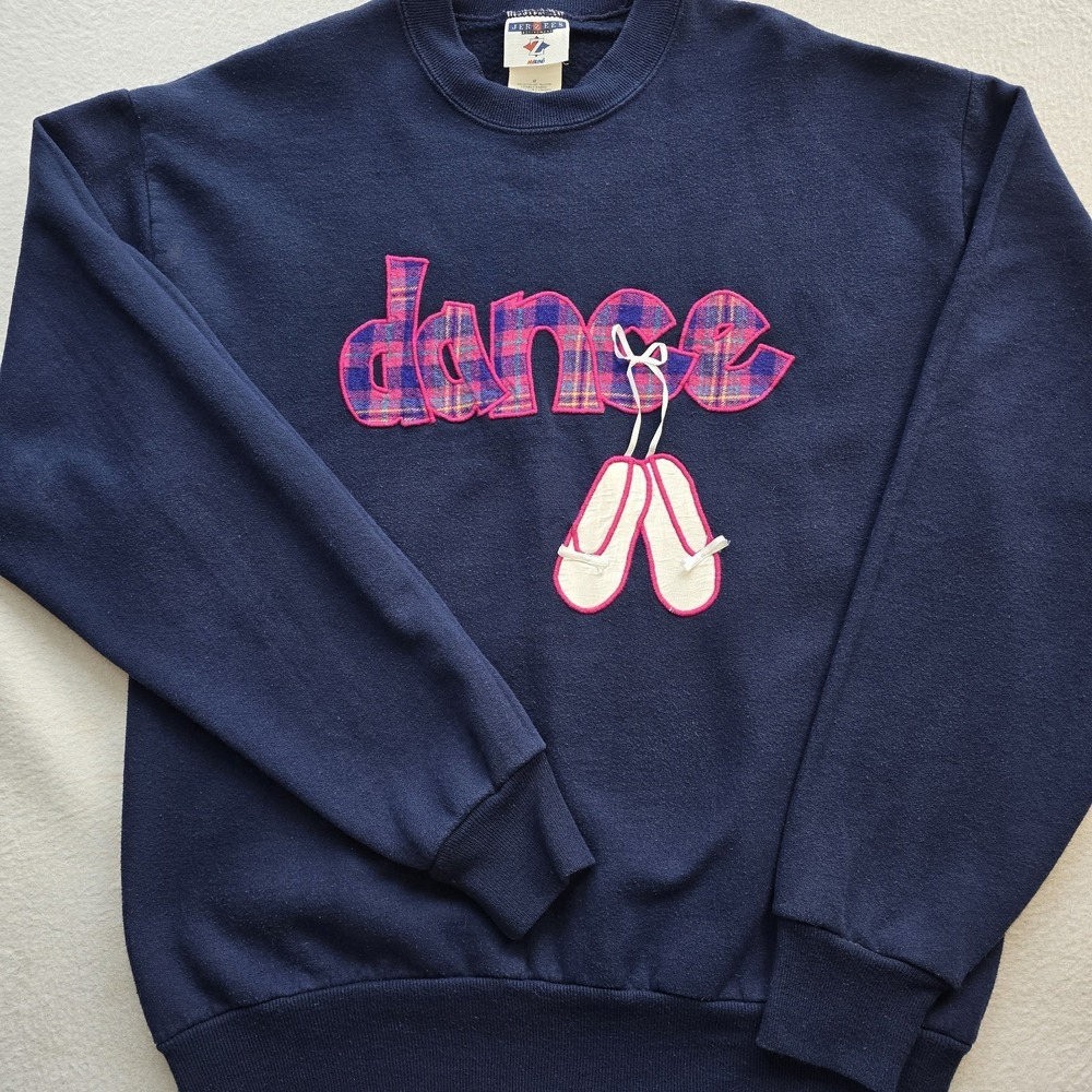 Vintage 90s Jerzees Dance Sweatshirt Plaid Applique Ballet Pointe Shoes Crewneck